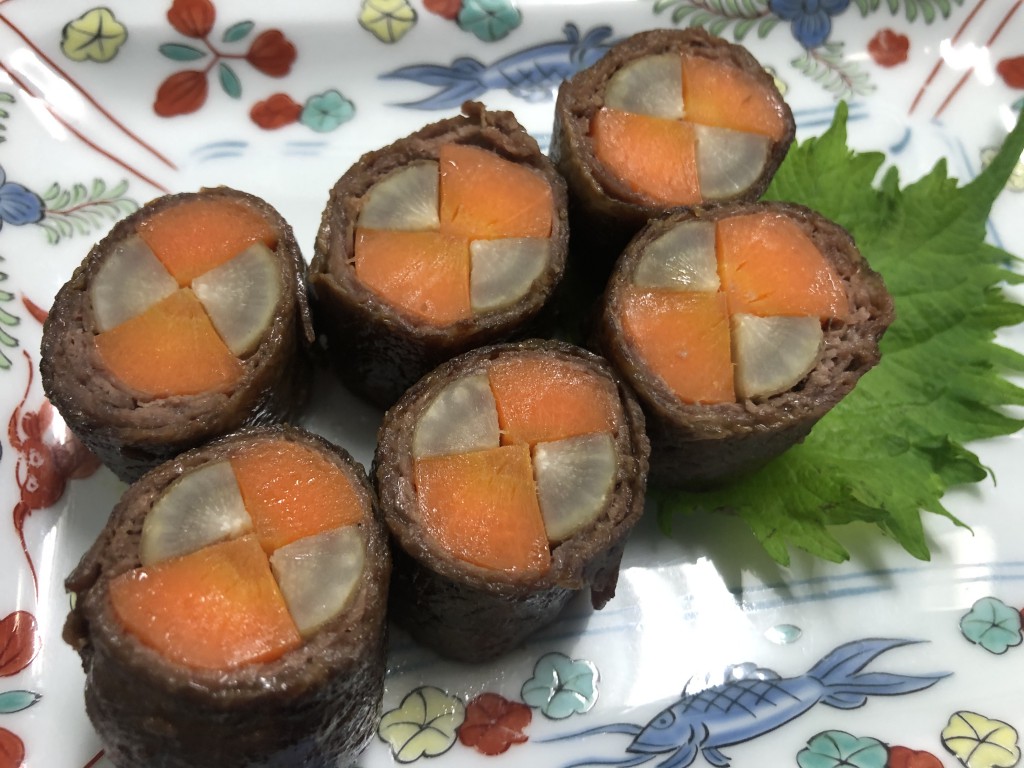 市松野菜の牛肉巻き